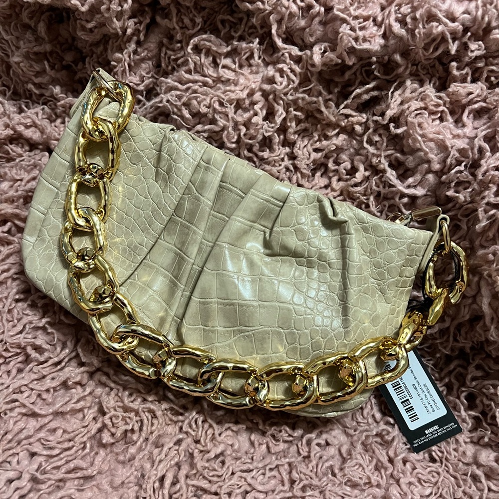 Stone PU Croc Gold Chain Shoulder Bag